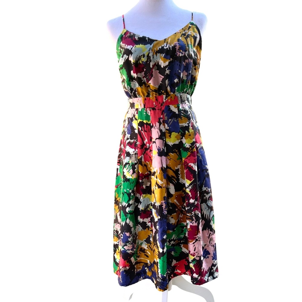 J.Crew Silk Women's Abstract Painterly Print Midi Dress Multicolor V-Neck Size 0